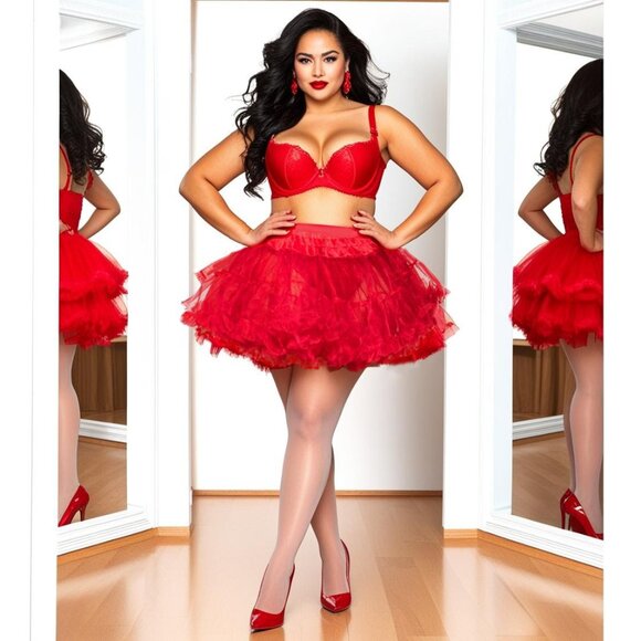 Plus Size Layered Petticoat Red Womens Queen Tulle Tutu Costume Accessory - Picture 1 of 6